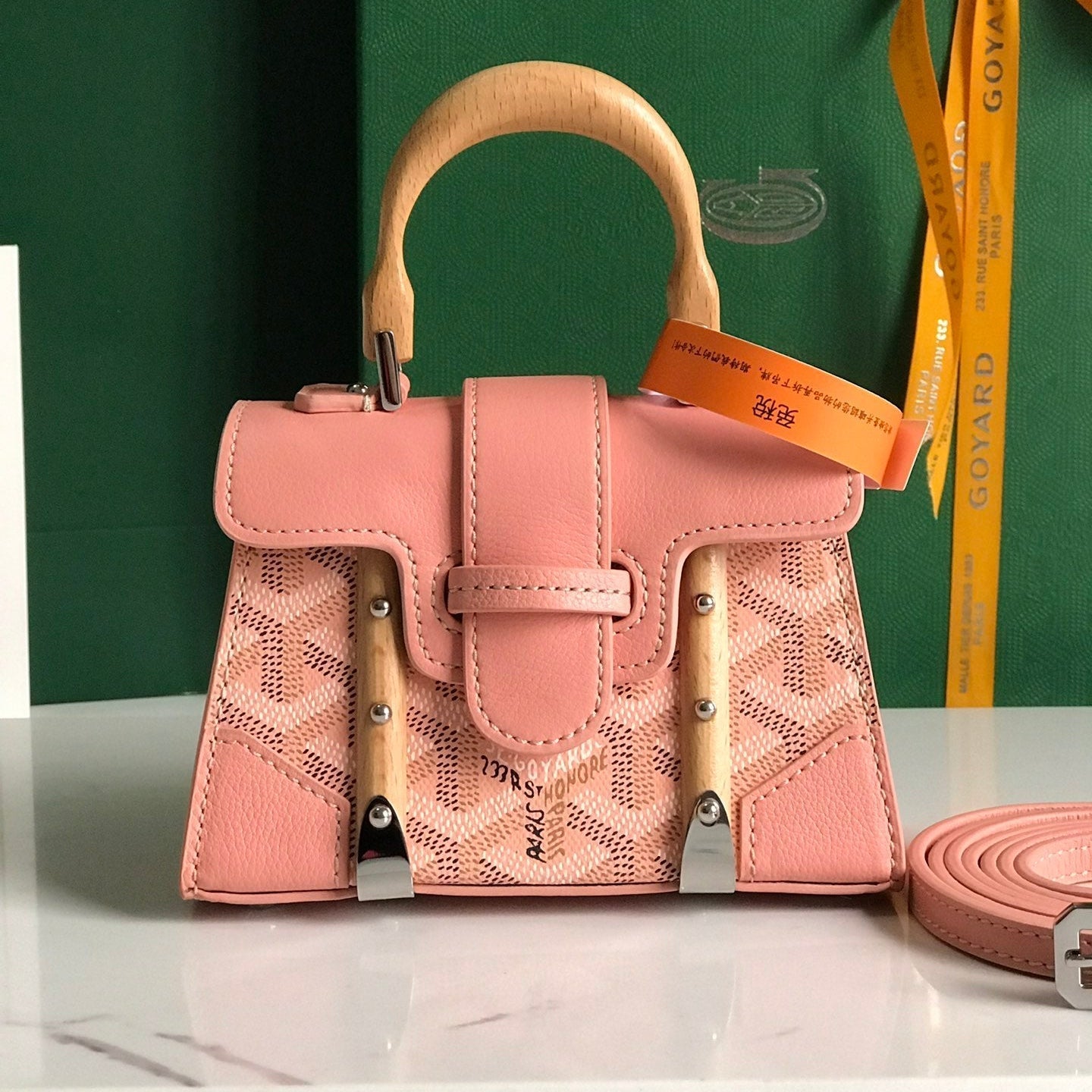 Goyard 2026 Saigon Nano Bag 14.5cm Powder Pink Cowhide Canvas 351685
