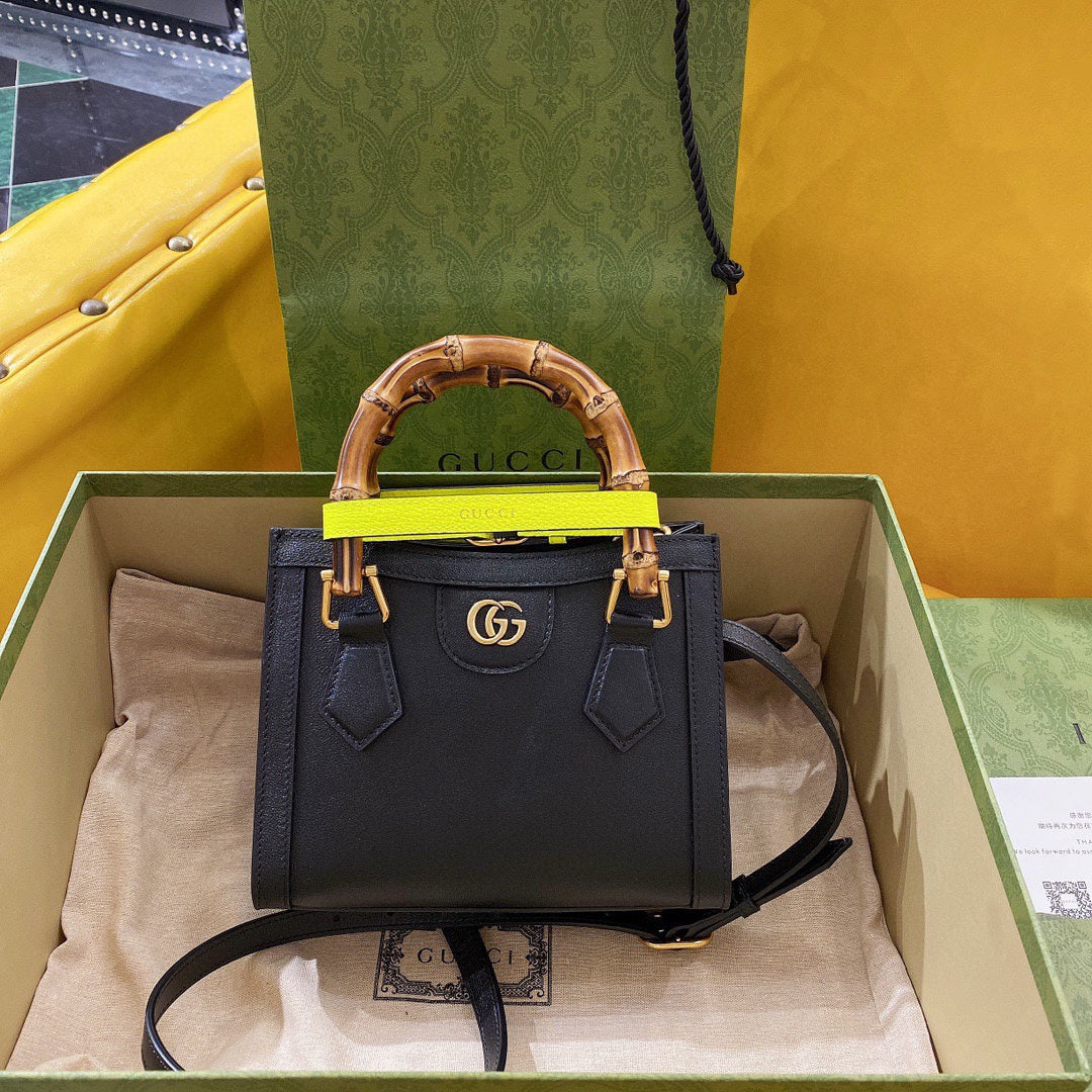 GG Diana Mini 20 Black Textured-Leather Tote Bag