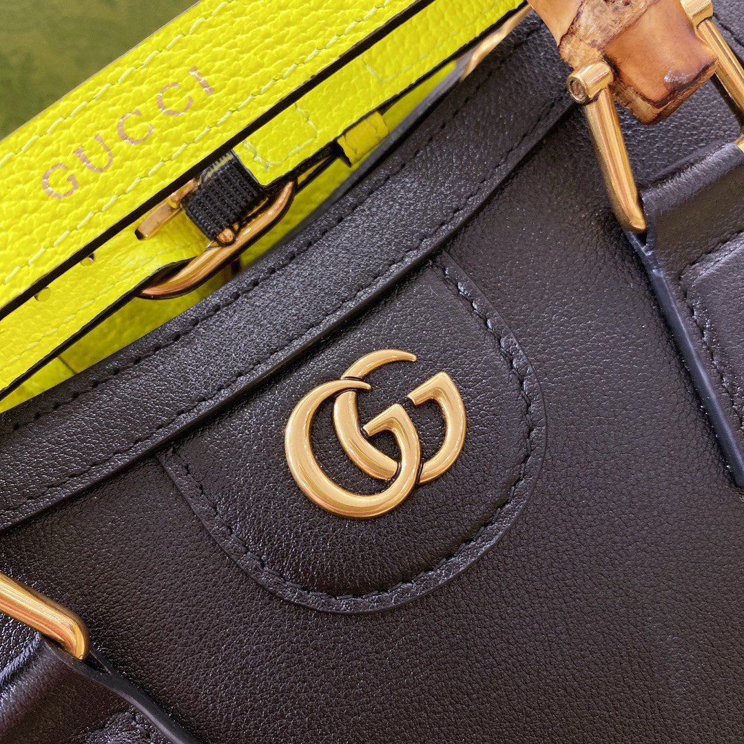 GG Diana Mini 20 Black Textured-Leather Tote Bag