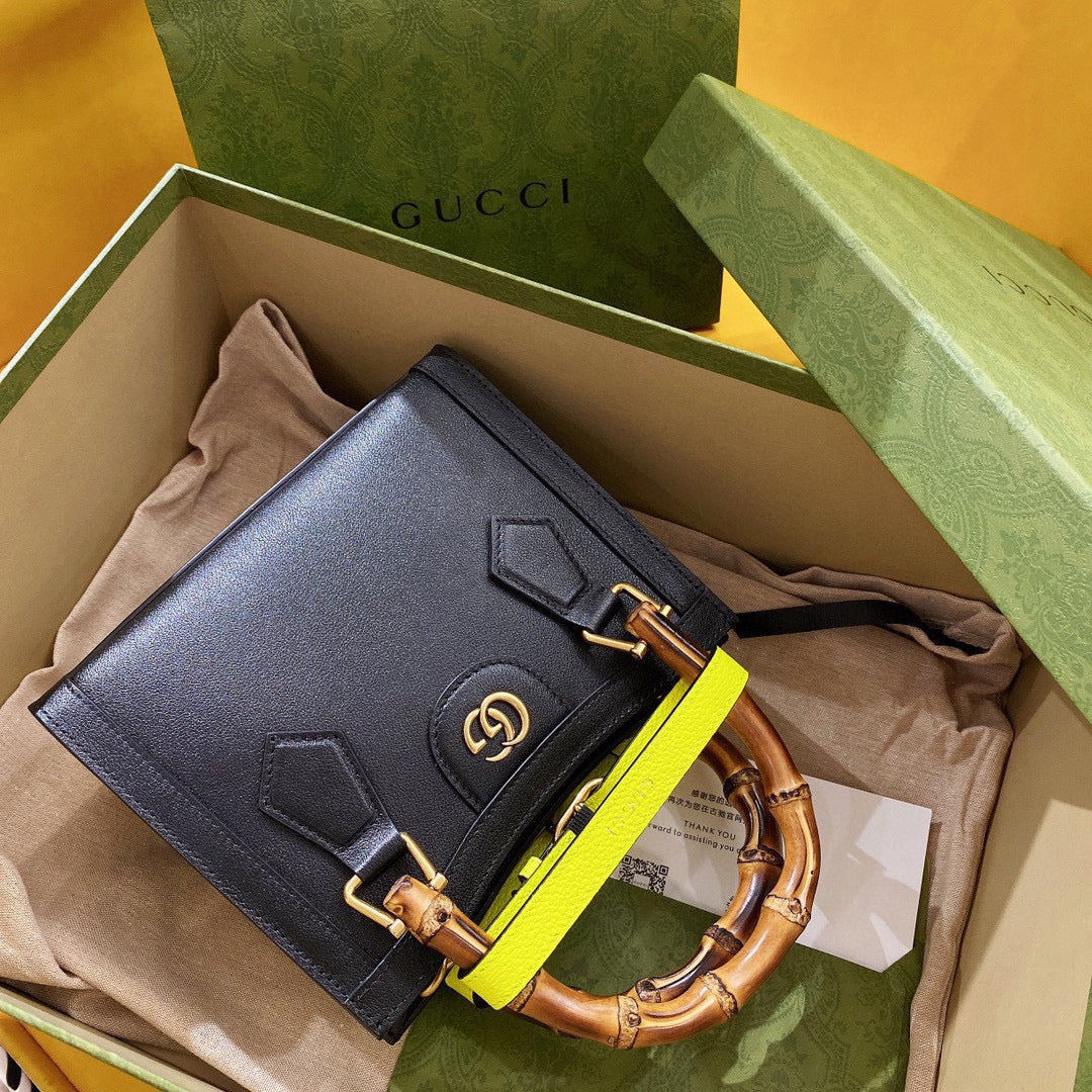 GG Diana Mini 20 Black Textured-Leather Tote Bag