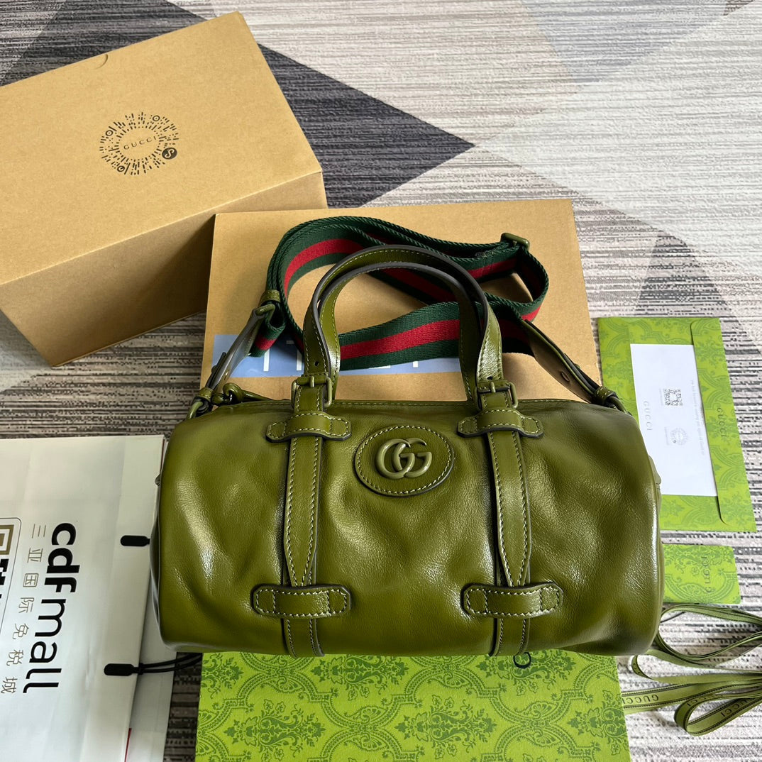 GG SMALL 28 DUFFLE BAG IN GREEN MOSS SOLF CALFSKIN