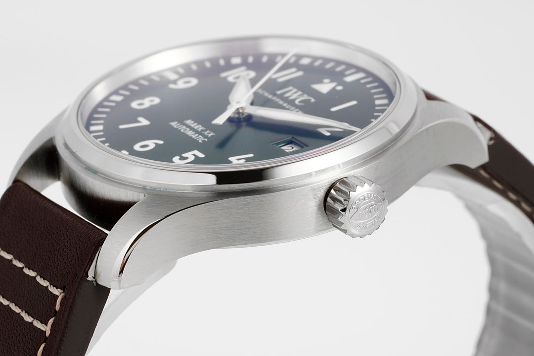 IWC Pilot 40mm Green Dial Steel Case Brown Leather Strap