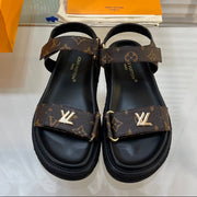 Louis Vuitton 2026 Sunset Flat Comfort Sandal Black Brown Leather 711883