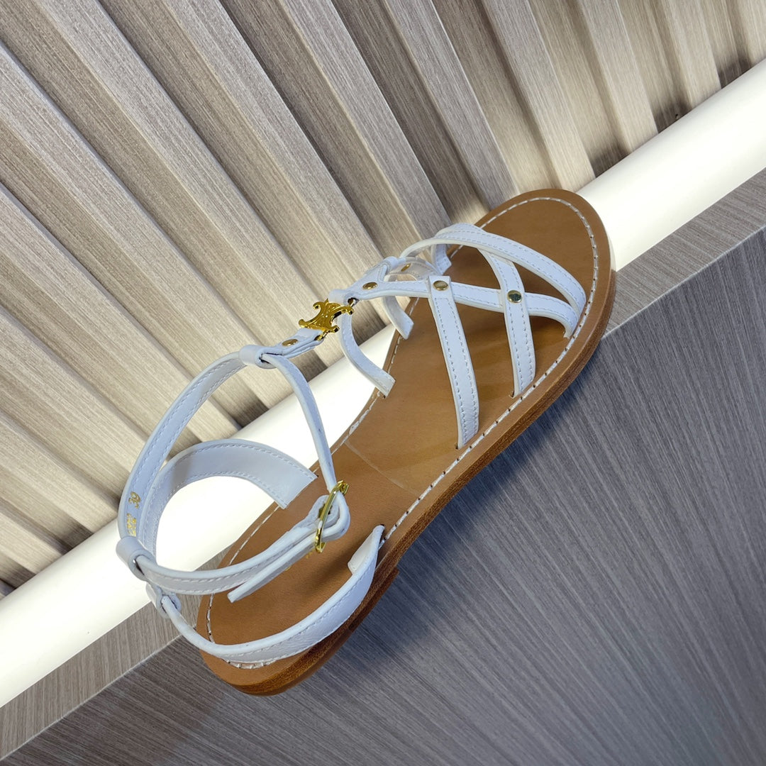 cl roman sandal white brown calfskin