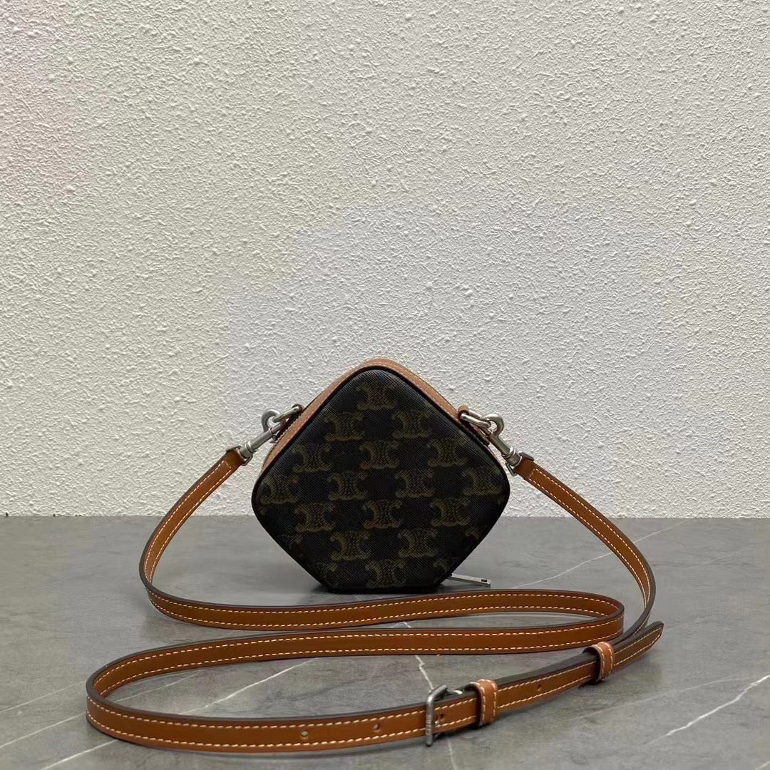 Celine 2026 Cube Box Bag 13.5cm Black Brown Canvas Calfskin 281832