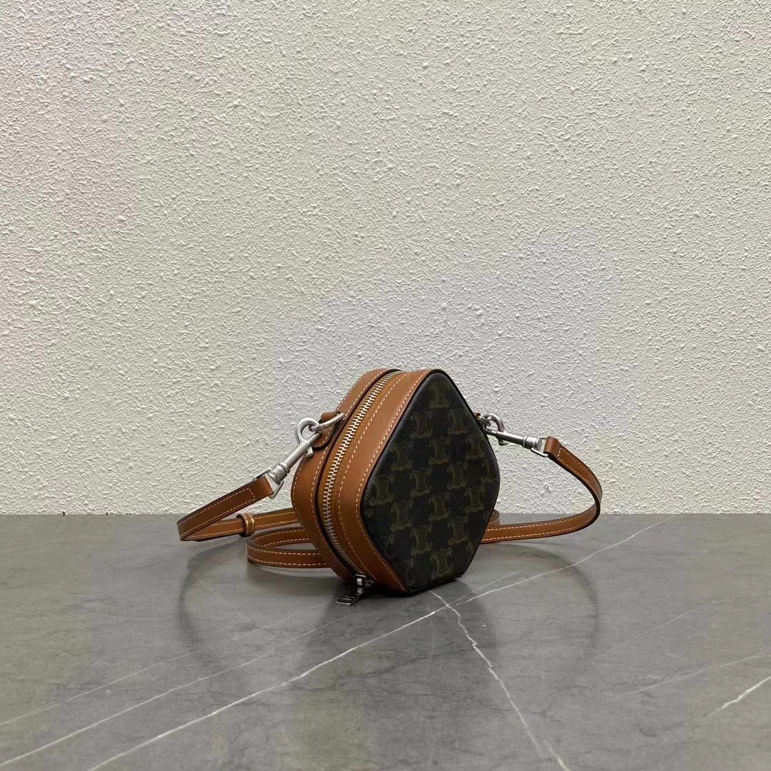 Celine 2026 Cube Box Bag 13.5cm Black Brown Canvas Calfskin 281832