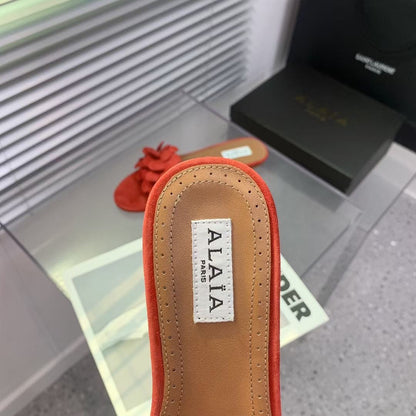 Alaia 25 Flower Slippers Orange Sheepskin 293159