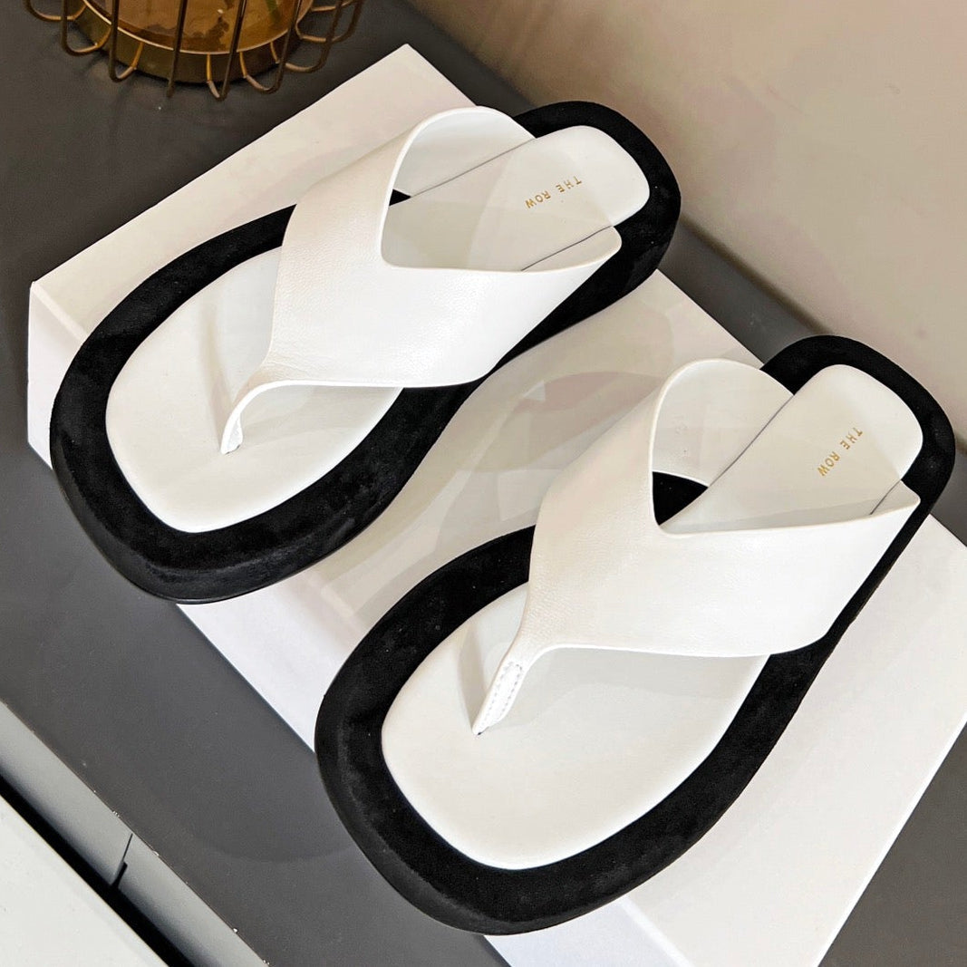 The Row Ginza Platform Sandal Black White Velvet Leather 293551