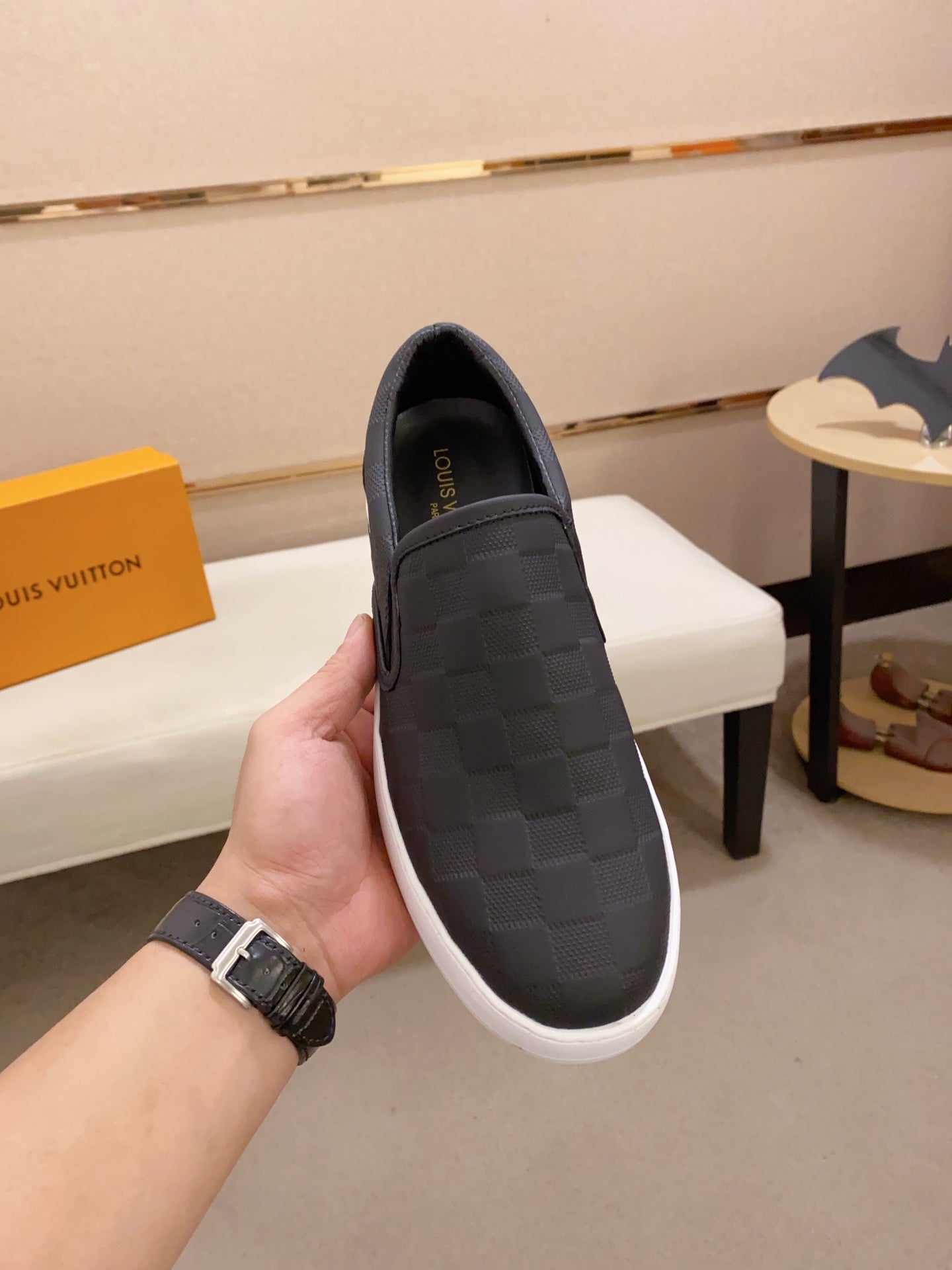 LV LOAFER IN BLACK DAMIER SHEEPSKIN