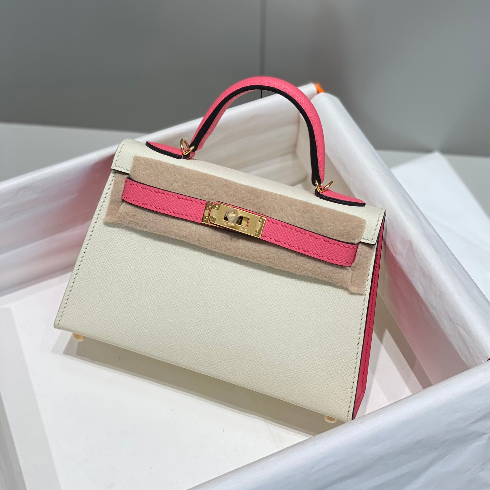HM Mini Kelly 19cm Cream Pink Epsom Gold Hardware