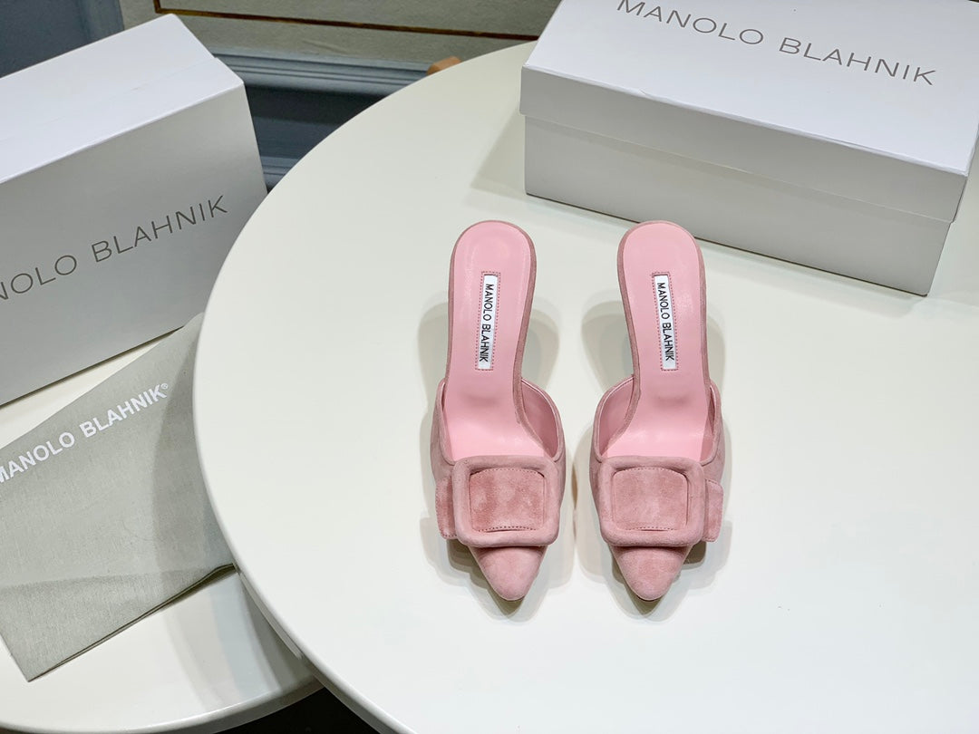 Manolo Mules 7cm Pink Suede Leather Bottom 451188