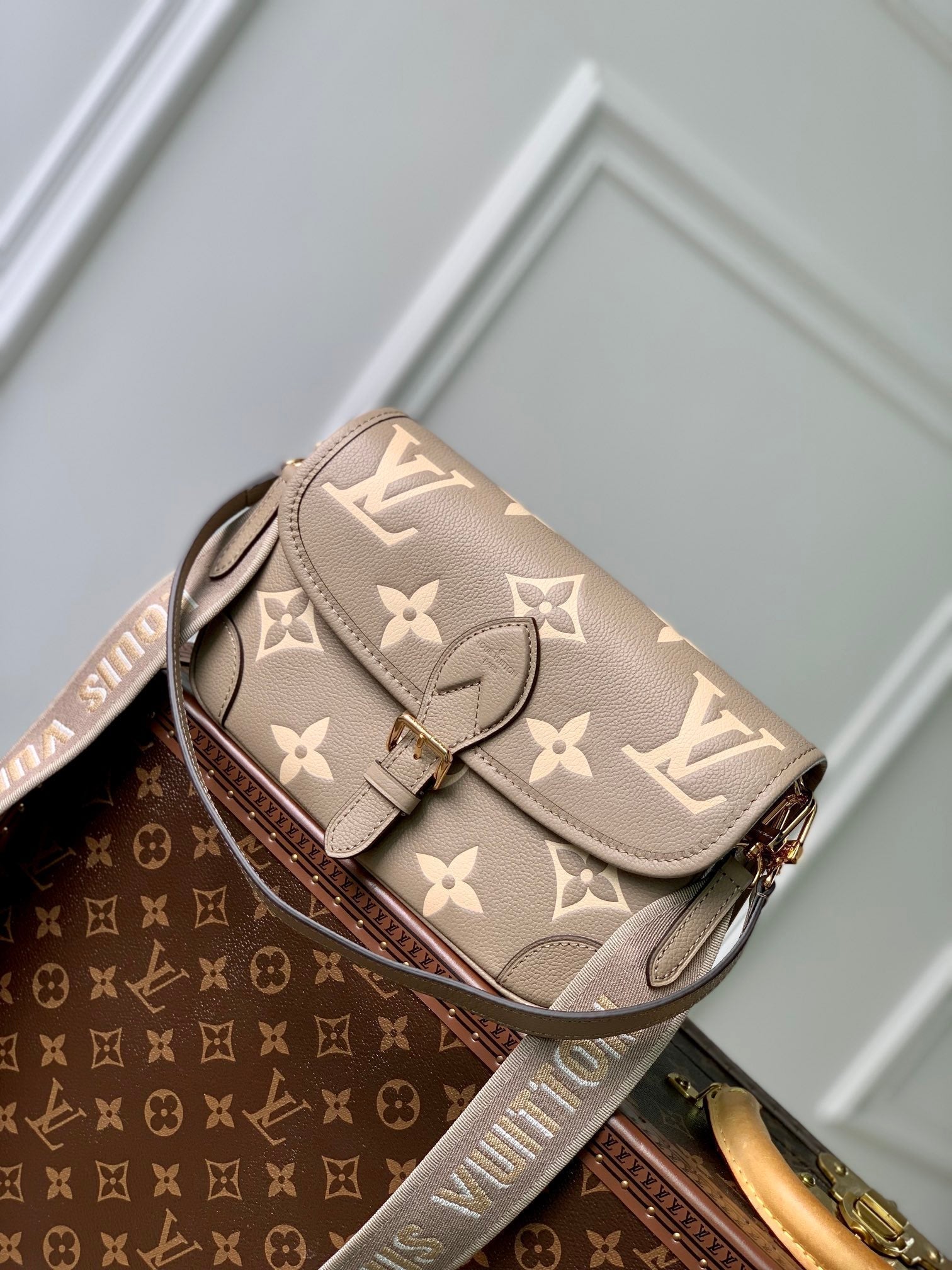 diane 24 dove cream biorcolor monogram empreinte leather