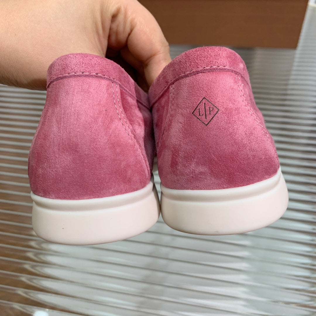 lp dot sole walk loafer pink red suede