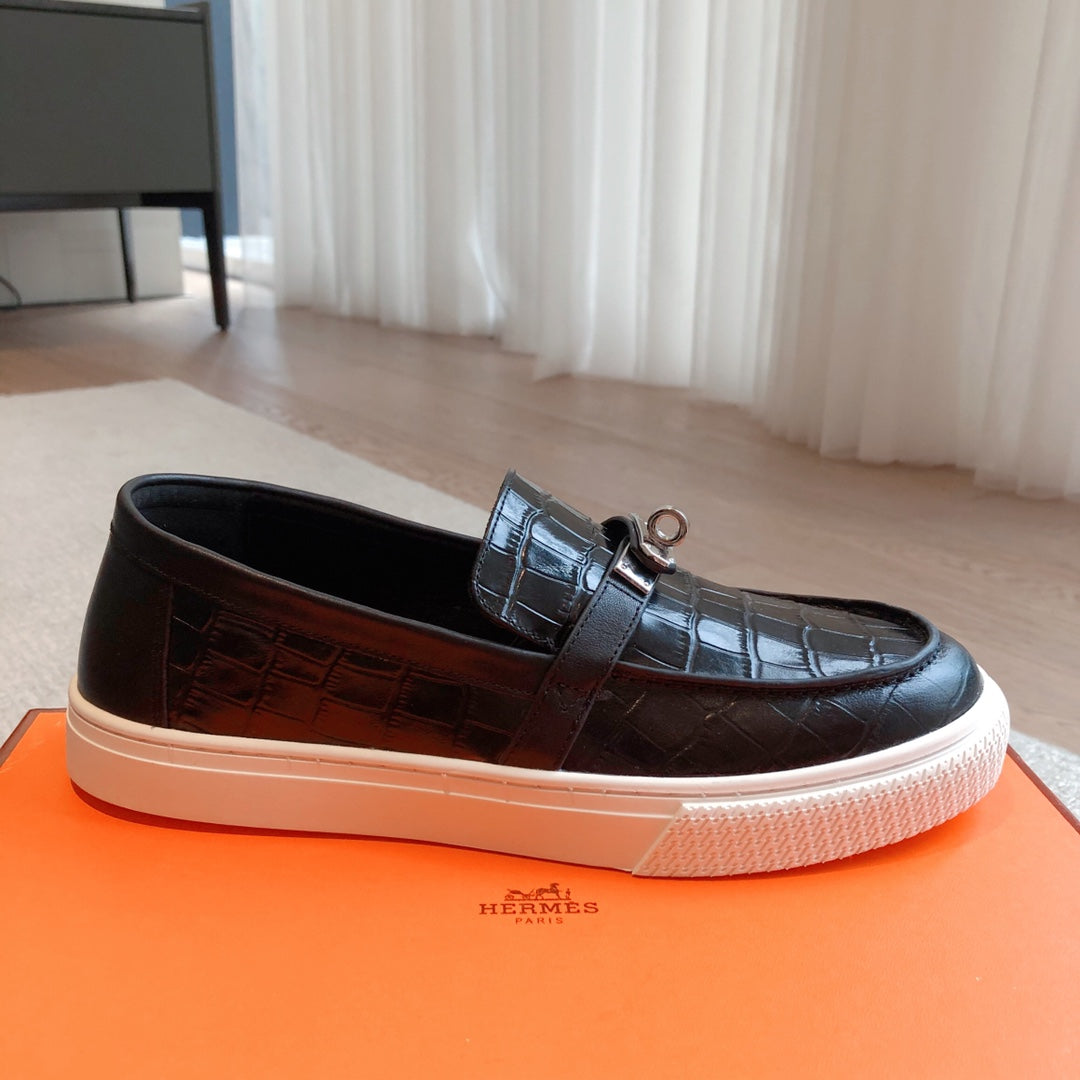 HM GAME SLIP-ON CROCODILE MOTIF SNEAKER BLACK CALFSKIN