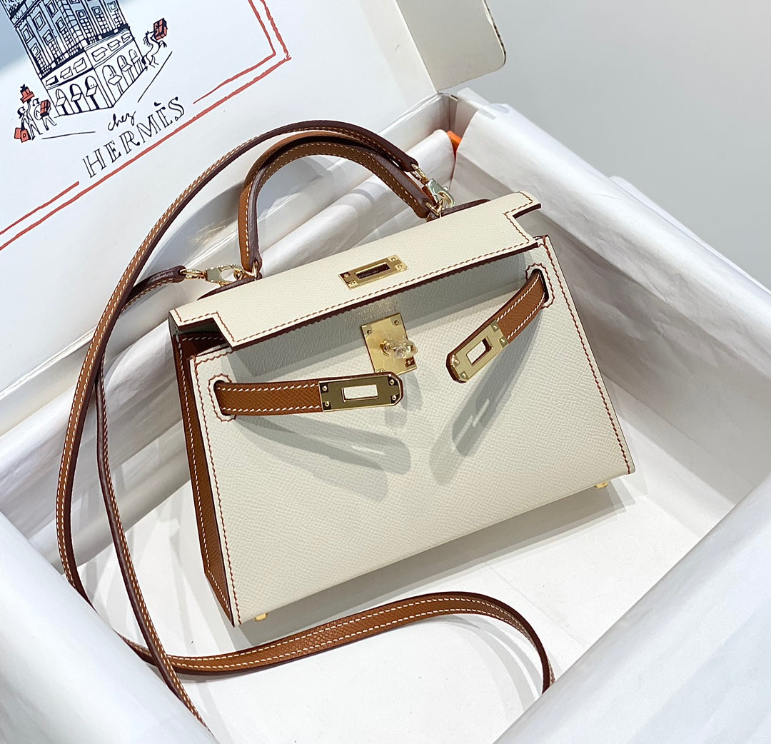 HM Mini Kelly 19cm Cream Gold Epsom Silver Hardware