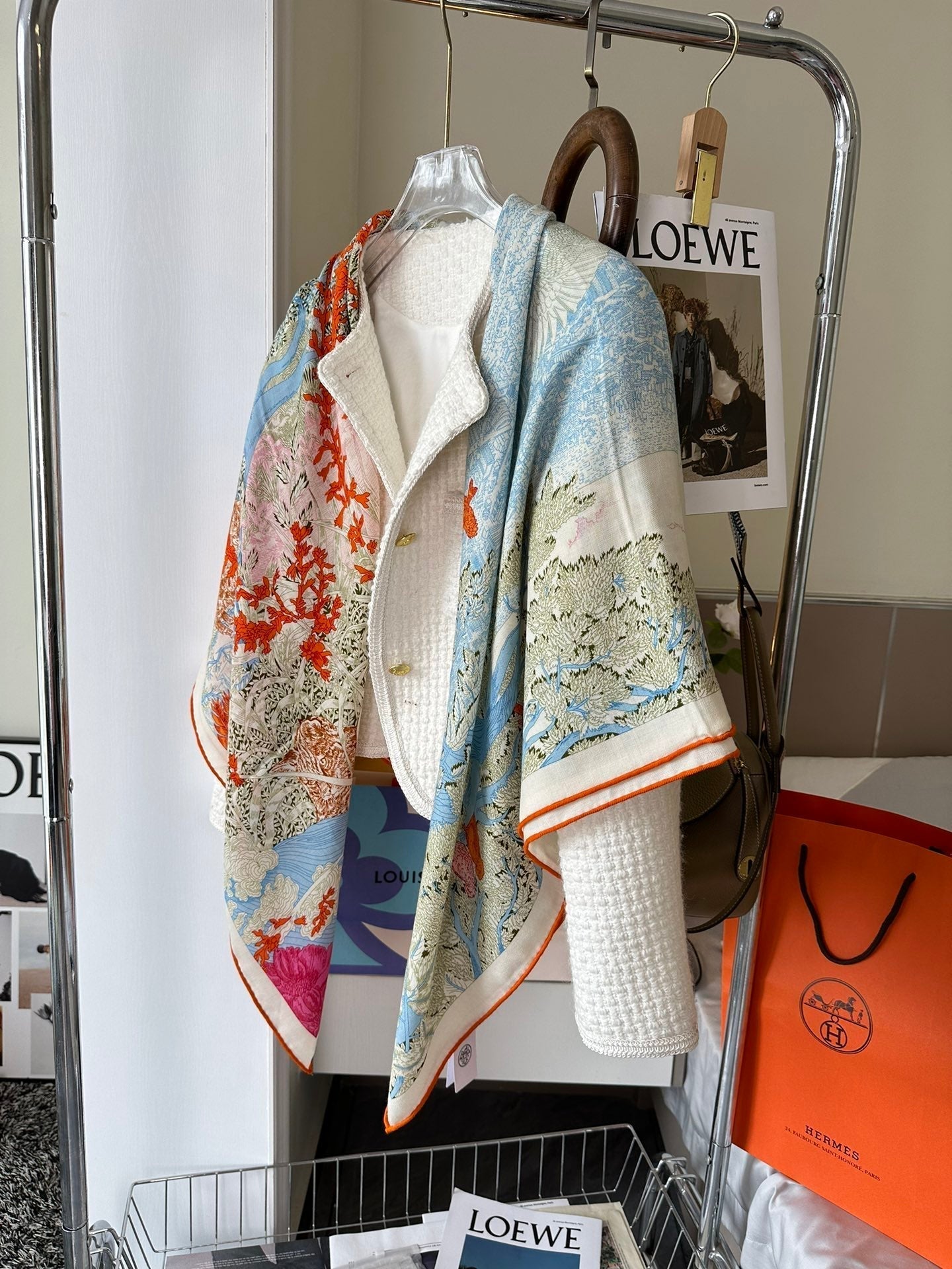 Retourala Nature Hermes Scarf 140 CM Green Gray Colorful Silk