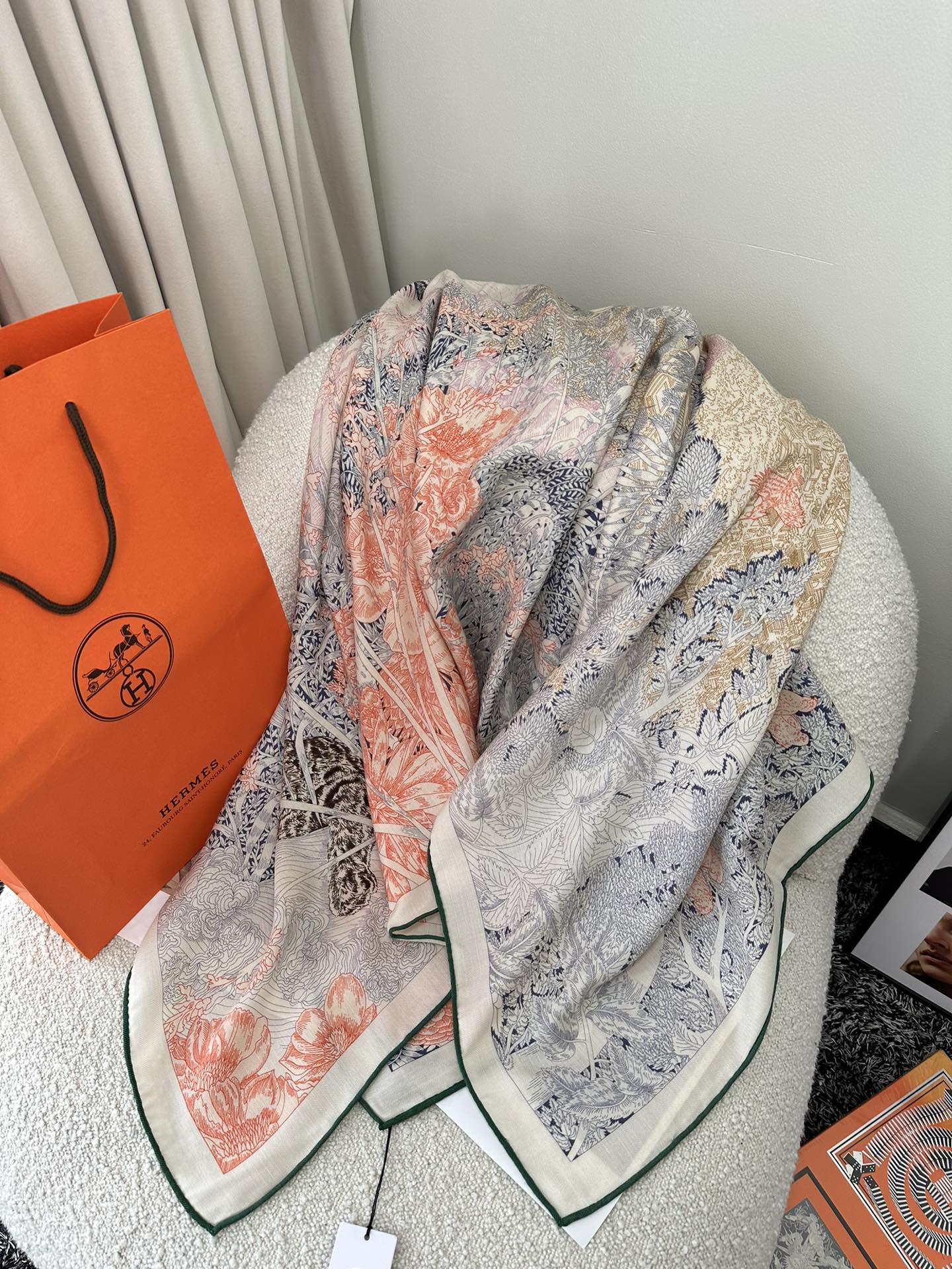 Retourala Nature Hermes Scarf 140 CM White Pink Colorful Silk
