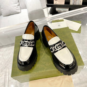 GG LOAFER WITH GG CHAINS GLOSSY BLACK AND WHITE CALFSKIN