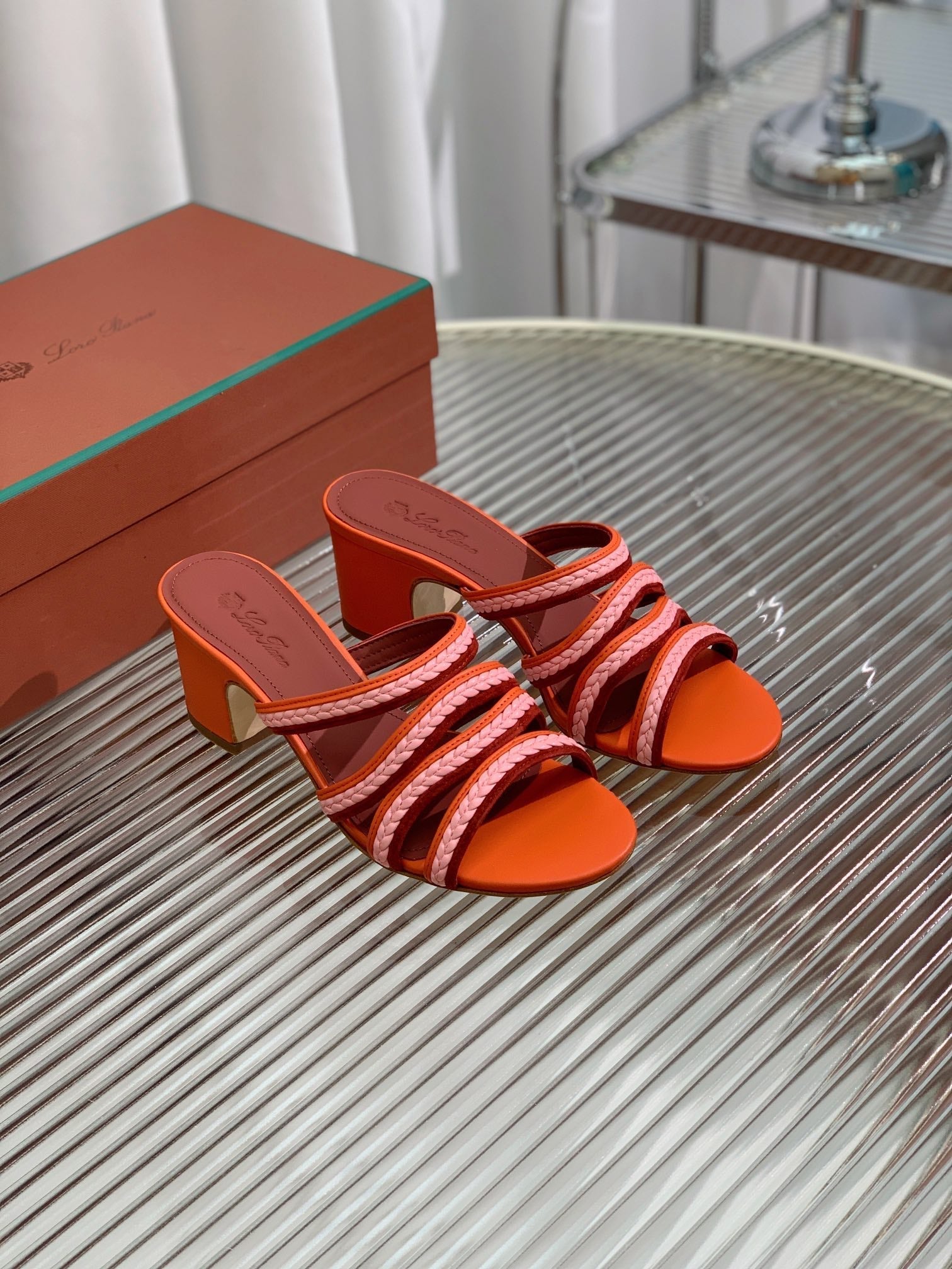 High Hee 60 Sprightly Charms Mule Sandal Orange Pink Maroon Calfskin