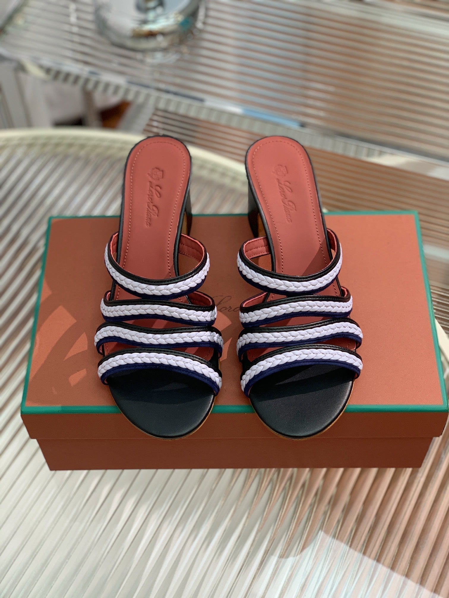 High Hee 60 Sprightly Charms Mule Sandal Black Purple Navy Calfskin