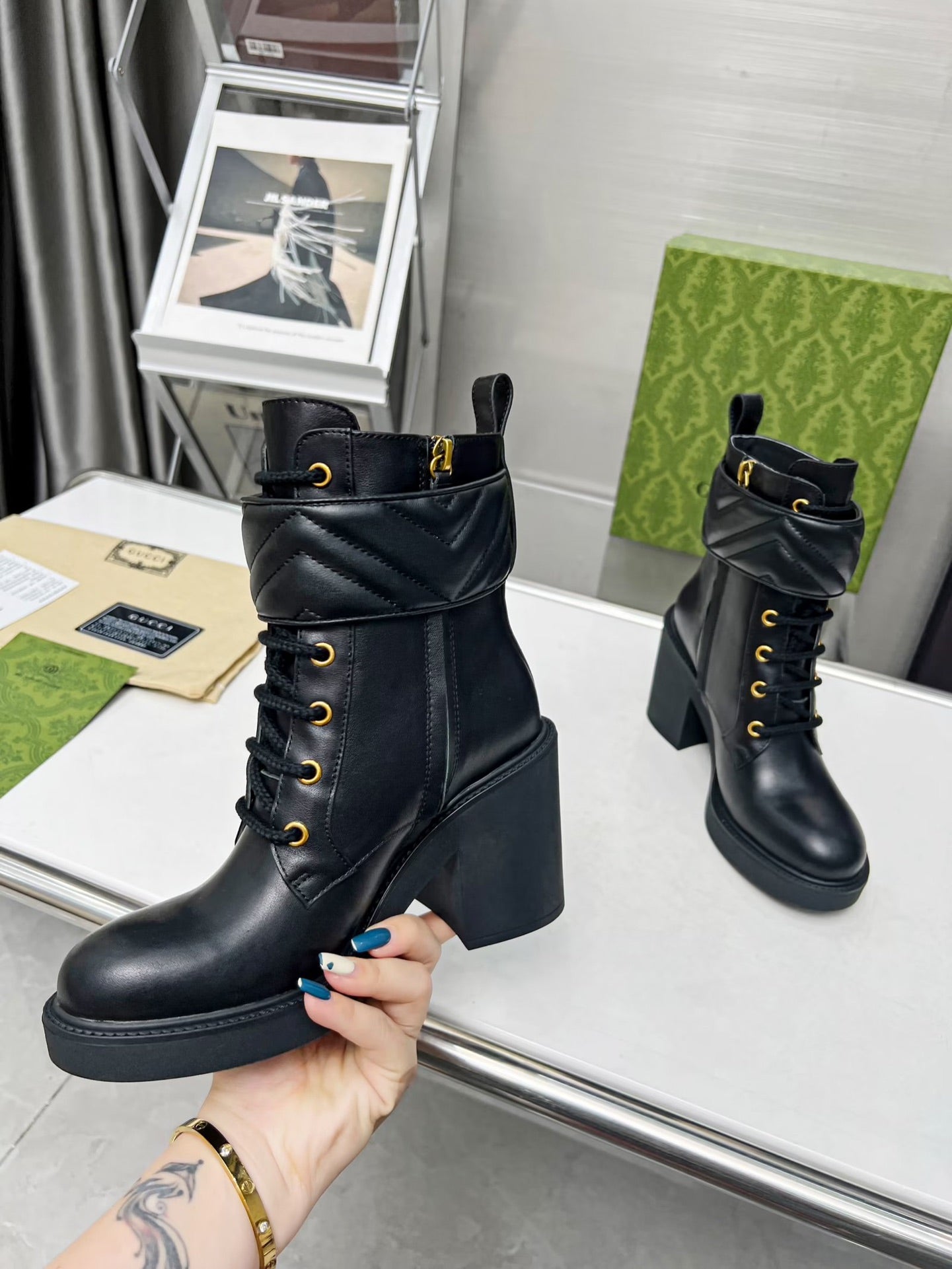 GG ankle boots black double G Cowhide