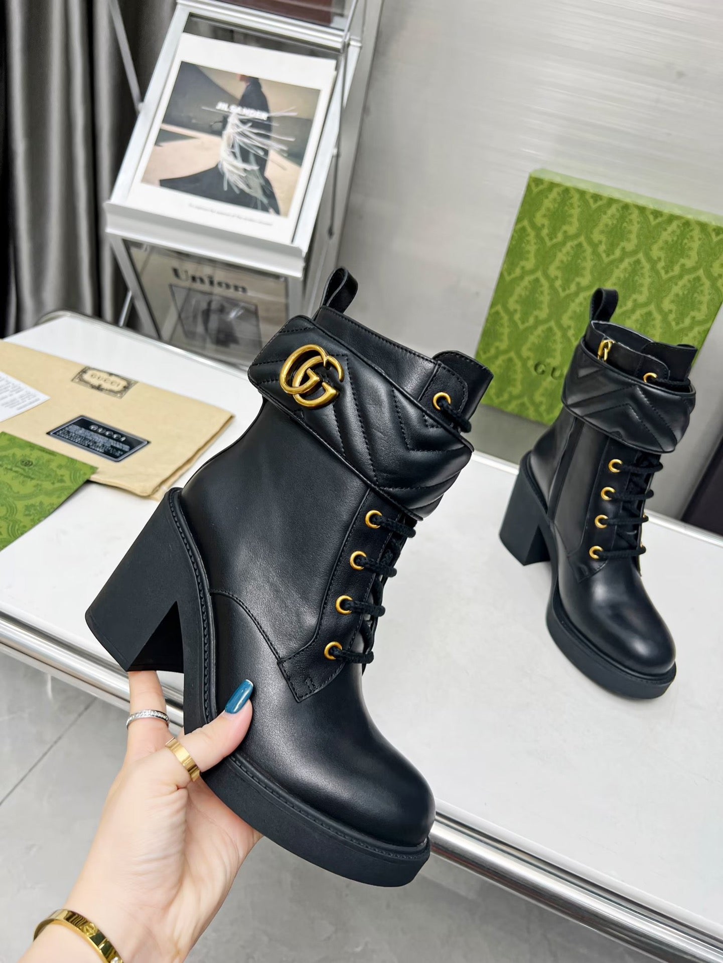 GG ankle boots black double G Cowhide
