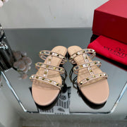 VT 25 Rockstud Flat Sandals Beige PVC Sheepskin