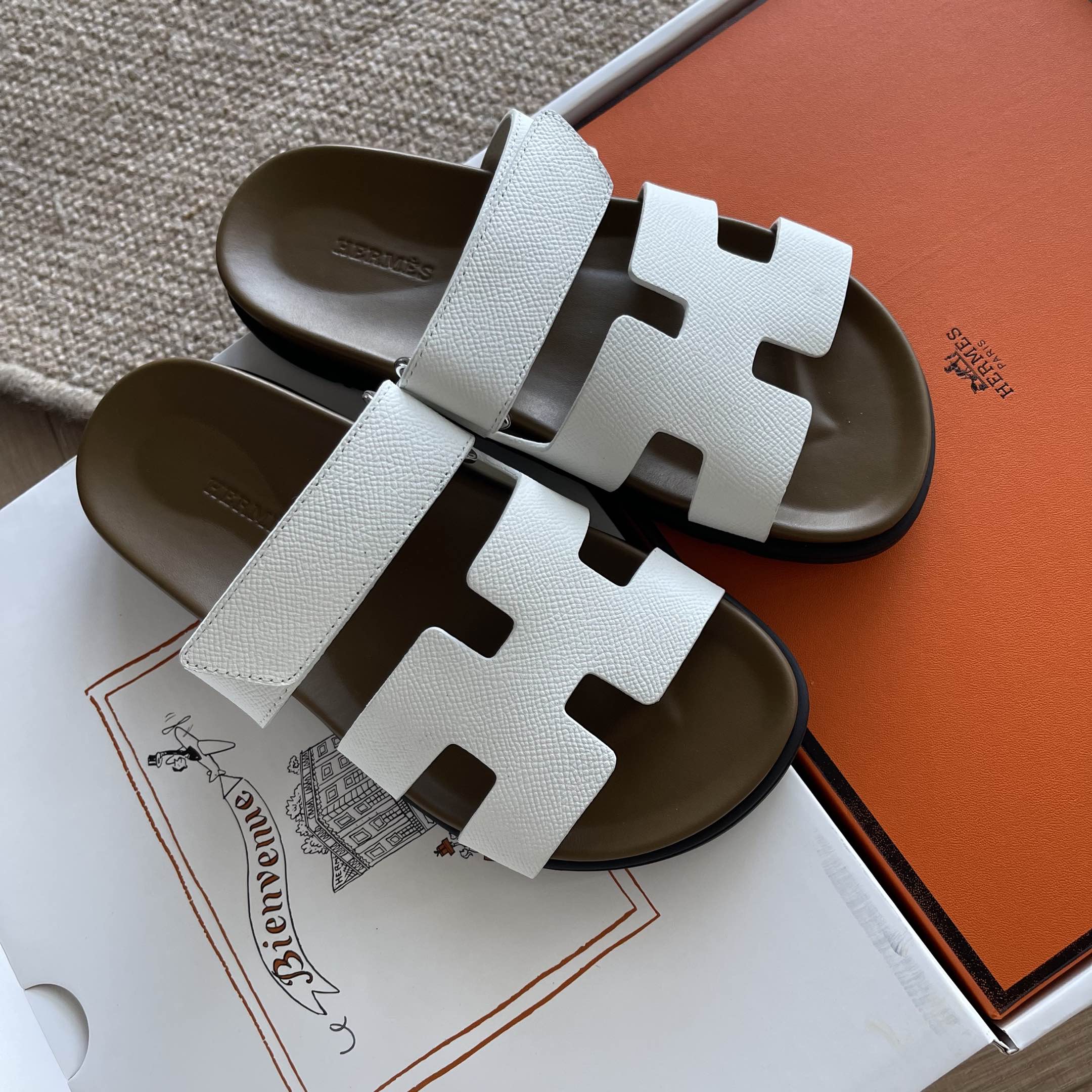 HM Men's Chypre Slide White Epsom Calfskin 538612