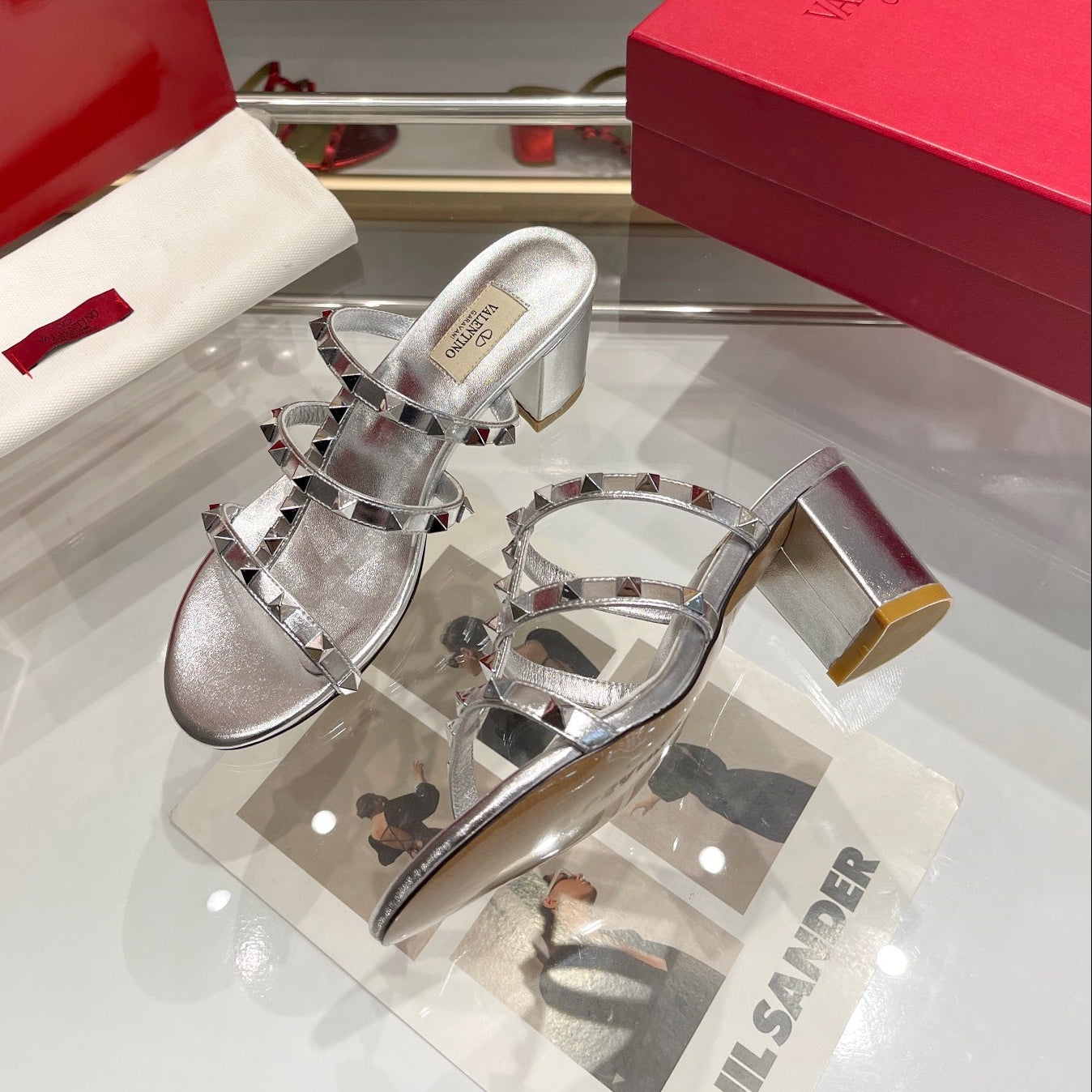 Valentino 2026 Garavani Rockstud Slide Sandal Silver Cowhide 175602