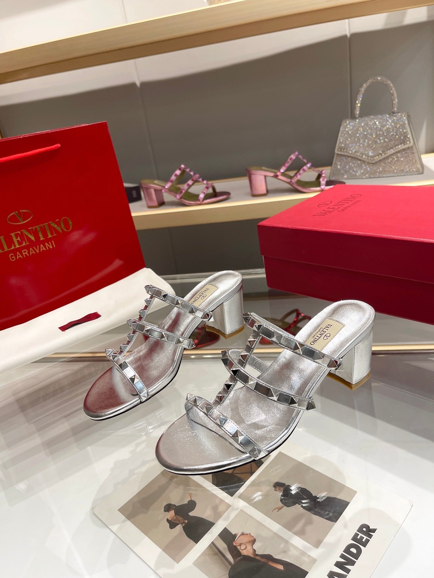 Valentino 2026 Garavani Rockstud Slide Sandal Silver Cowhide 175602