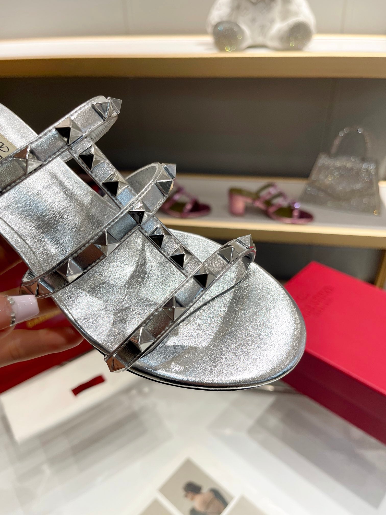 Valentino 2026 Garavani Rockstud Slide Sandal Silver Cowhide 175602