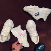 GG Men's Rhyton Sneaker Milk White Pink Calfskin 524491