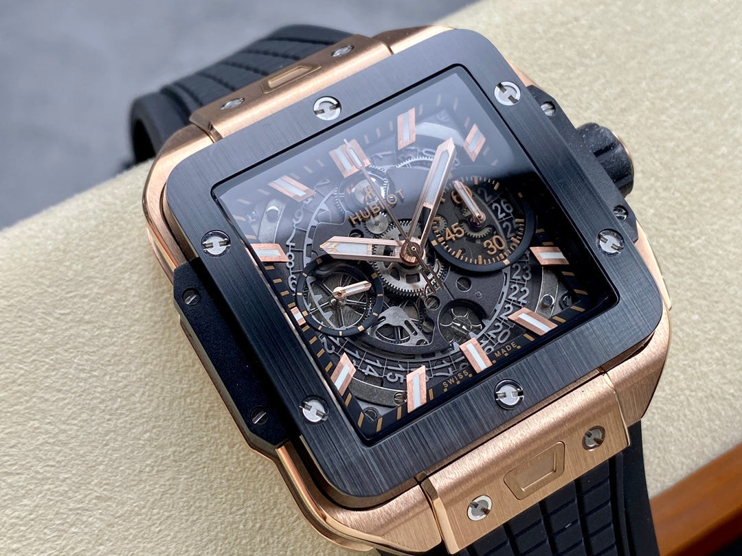 Hublot Square Bang Unico Rose Gold Ceramic 42mm Creamic Benzel Watch