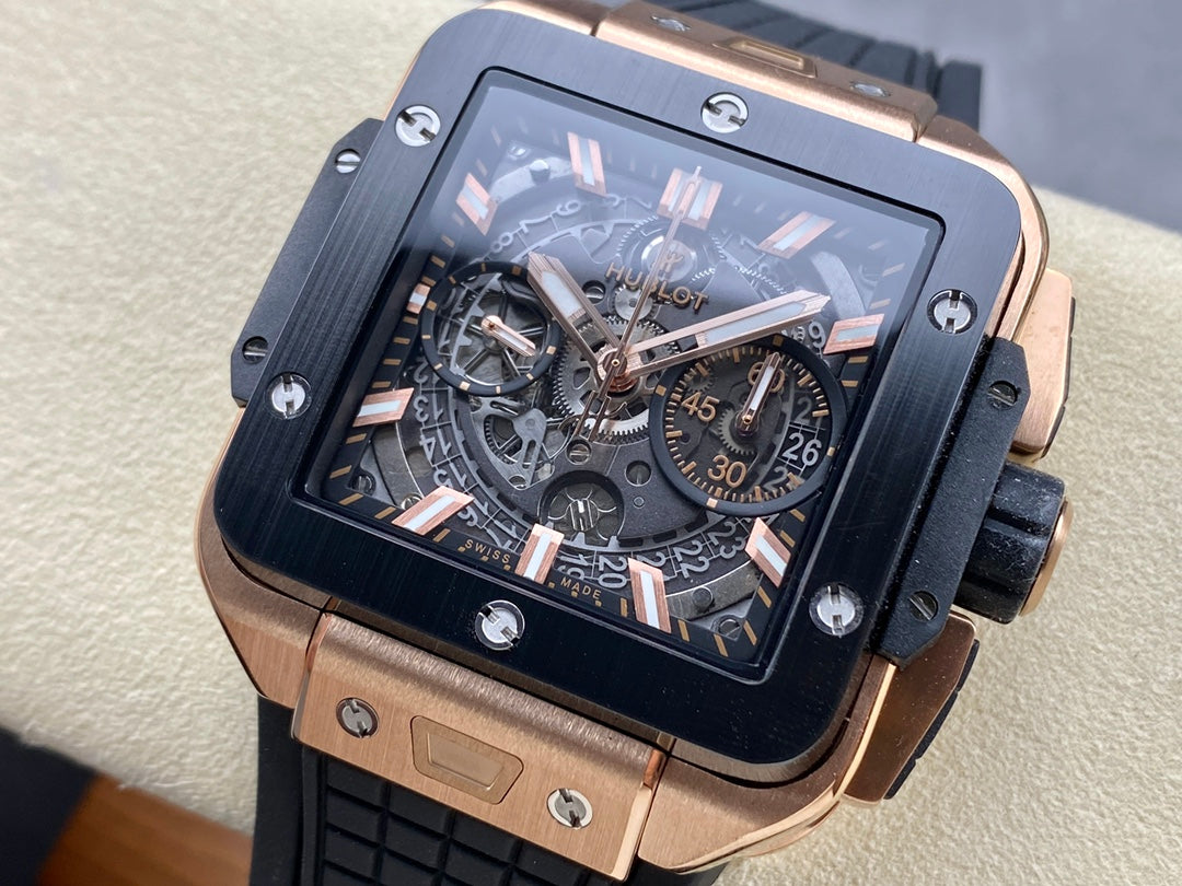 Hublot Square Bang Unico Rose Gold Ceramic 42mm Creamic Benzel Watch