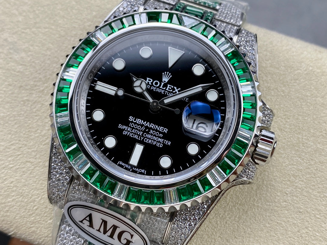Rolex Submariner Date Green Black Dial Full Diamond