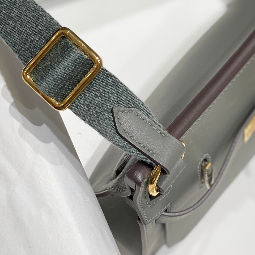 KELLY 23CM JYPSIERE GREY LEATHER CROSSBODY BAG GHW