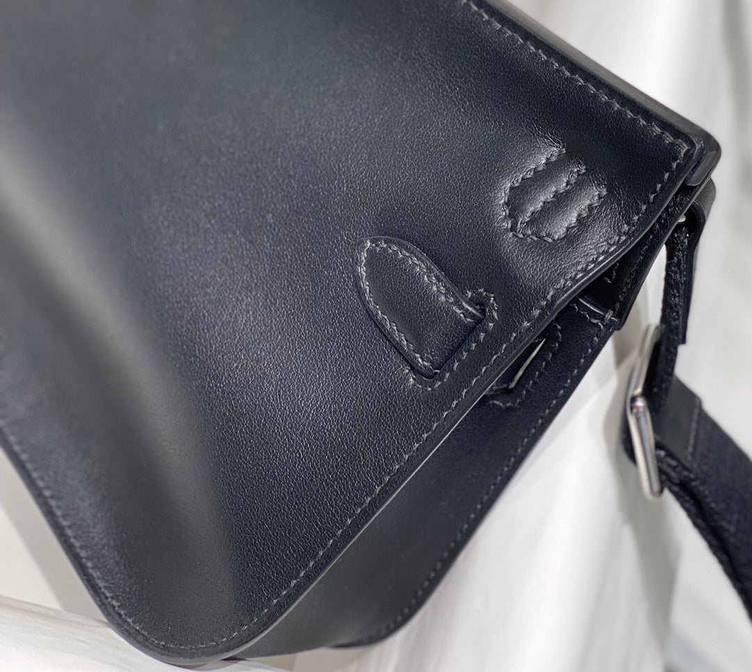 KELLY 23CM JYPSIERE BLACK LEATHER CROSSBODY BAG SHW