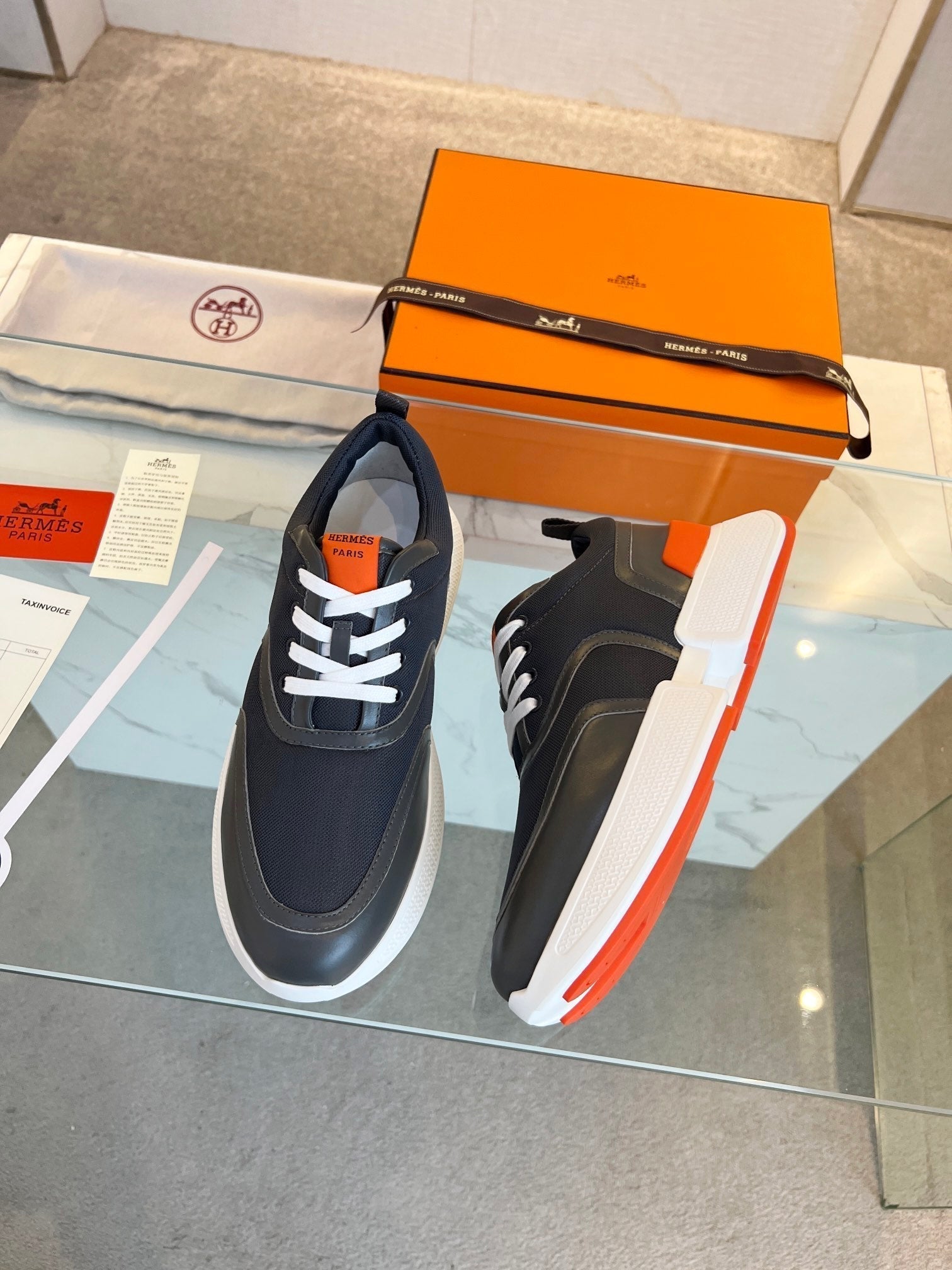 HM Giga 50 Sneaker Blue Canvas Black Goatskin Orange