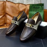 GG Men's Loafer Brown Cowhide Canvas 551267