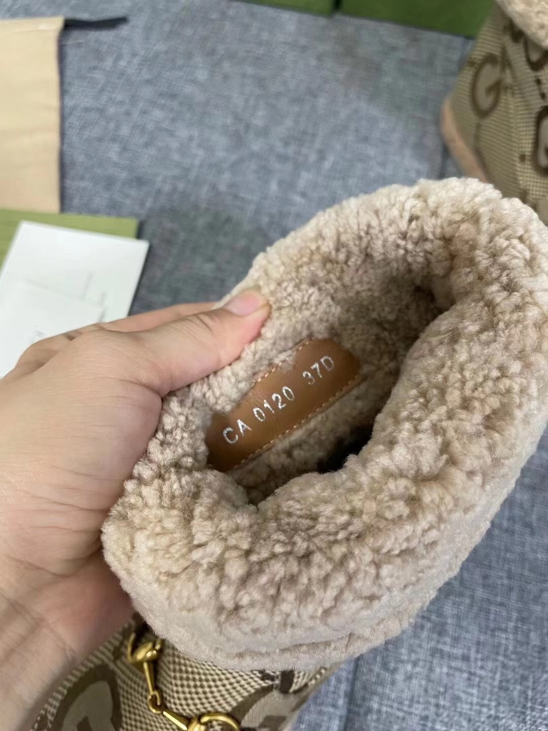 Gucci 2025 Monogram Boot Ebony Beige Canvas Wool 564788
