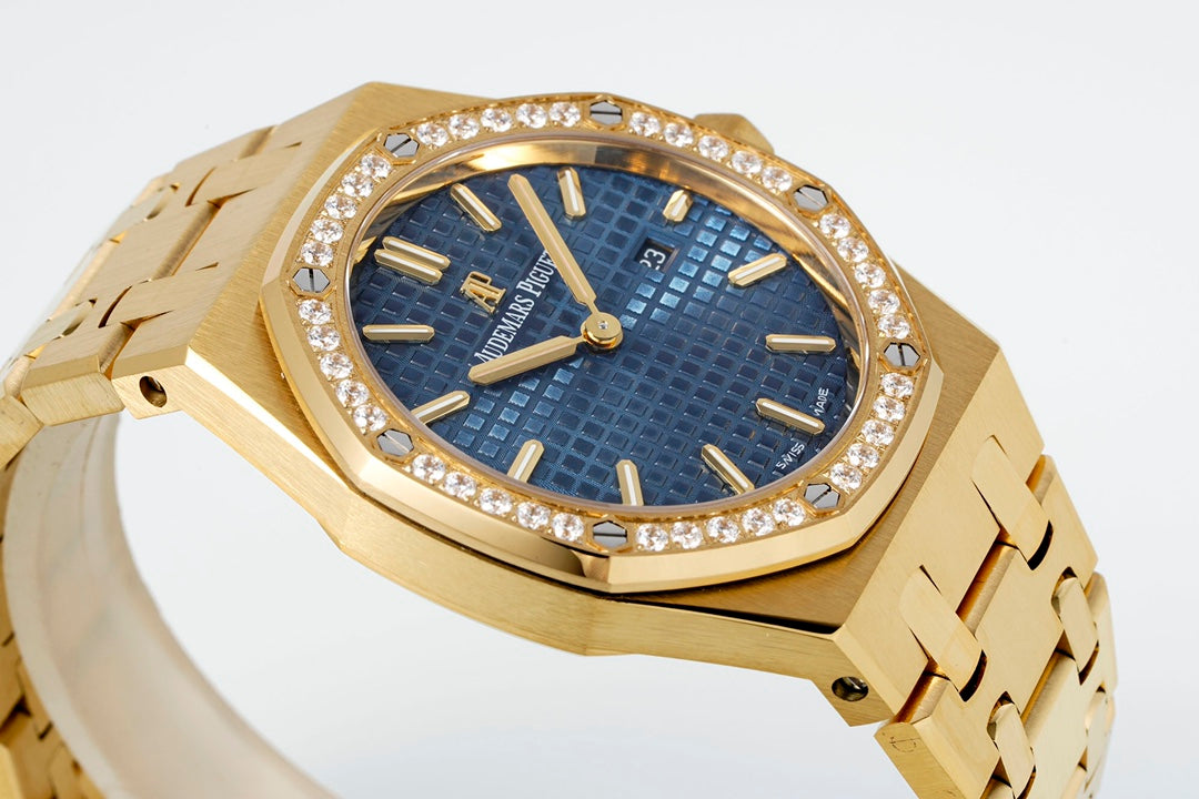 Audemars Piguet Royal Oak Lady 33mm Gold Case Blue Dial Diamond Bezel