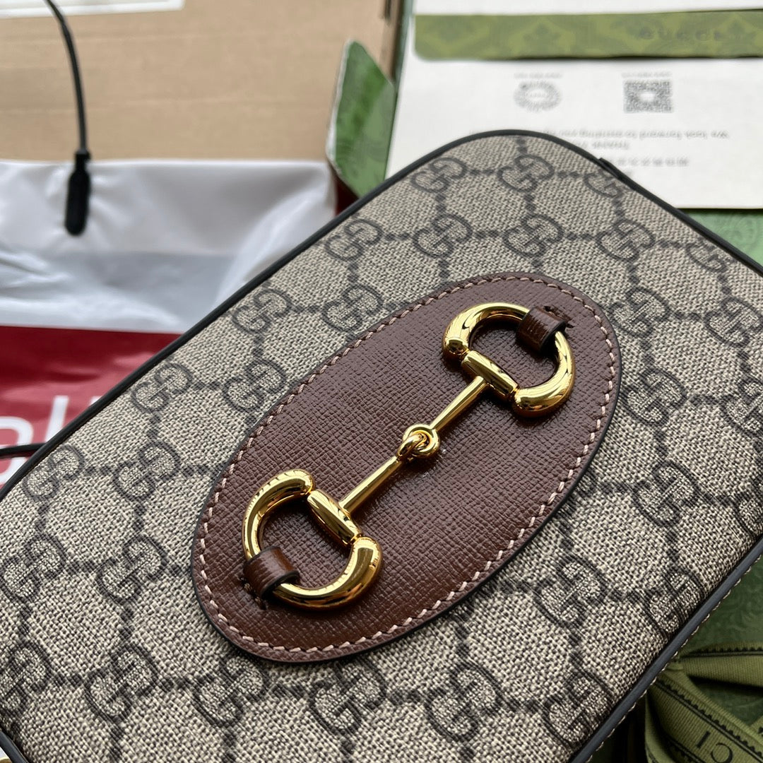 Gucci Horsebit 1995 Small Bag Brown mix Beige Leather 240125