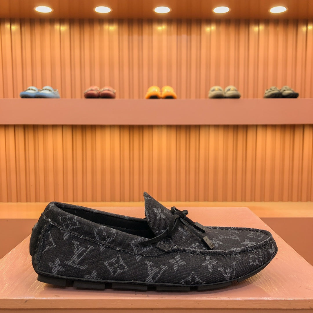 LV LOAFER IN BLACK MONOGRAM DENIM WITH BOW