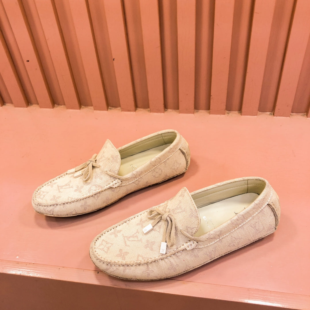 LV LOAFER IN CAMEL BROWN MONOGRAM DENIM WITH BOW