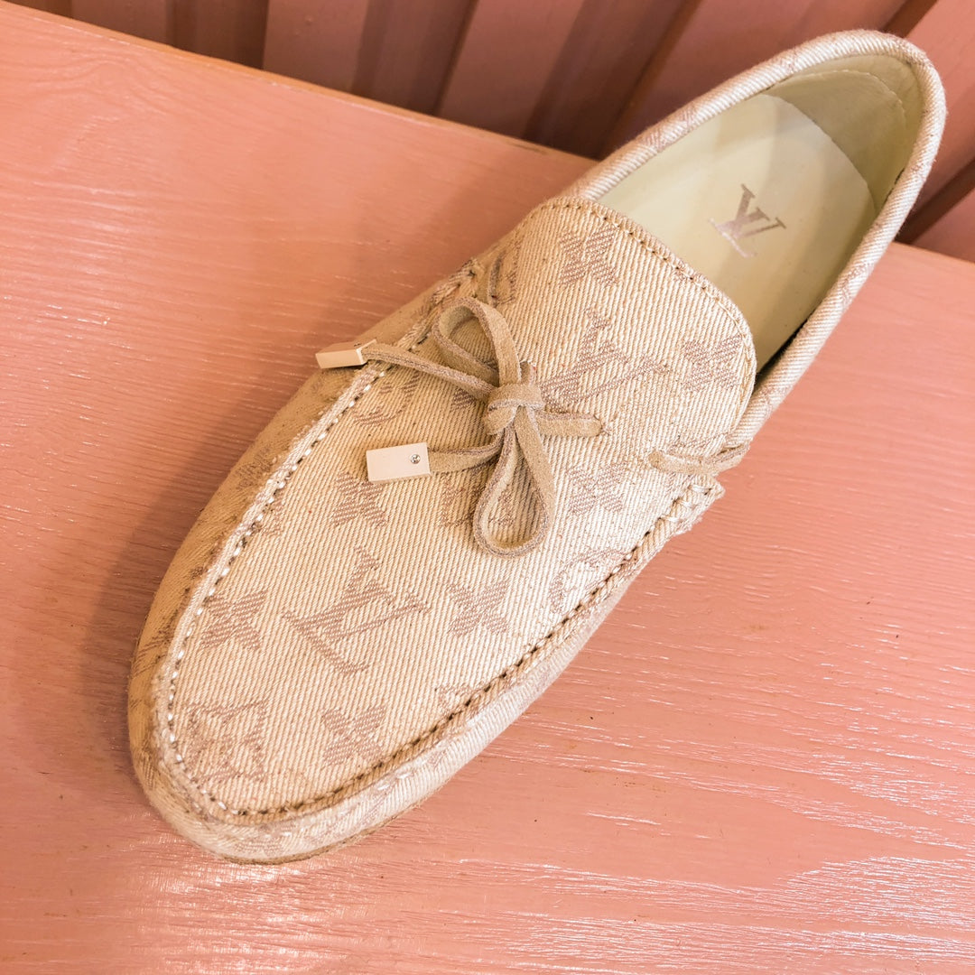 LV LOAFER IN CAMEL BROWN MONOGRAM DENIM WITH BOW