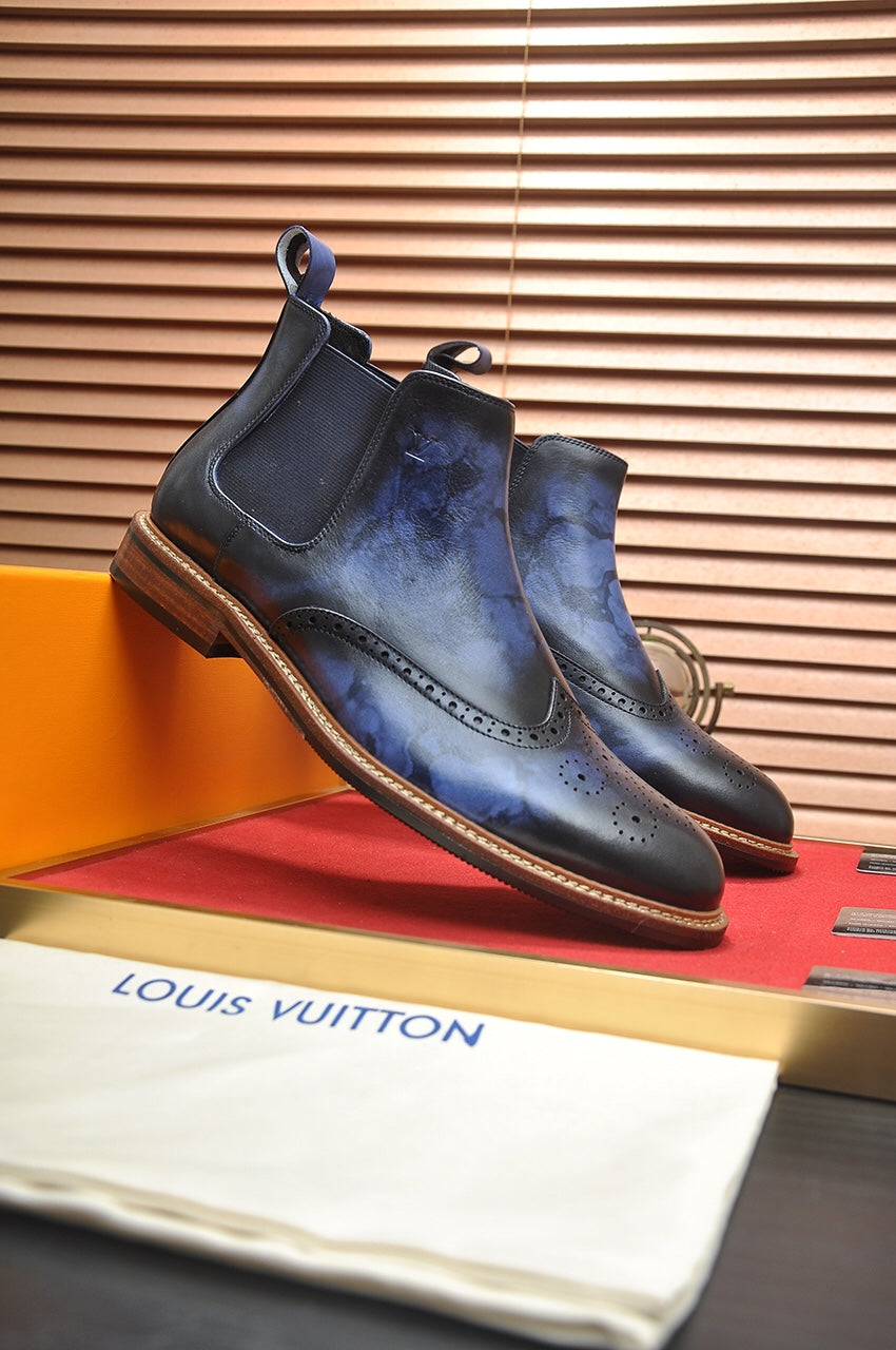 LV CHELSEA ANKLE BOOT IN BLUE OMBRE BLACK CALFSKIN