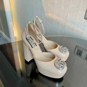platform pump 12cm with double beige patent leather