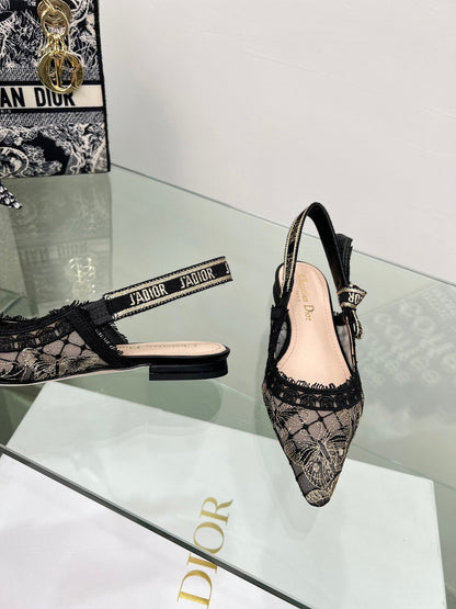 J'Adior Slingback Pump In Black Lace Fabric 100835