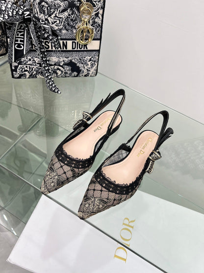 J'Adior Slingback Pump In Black Lace Fabric 100835