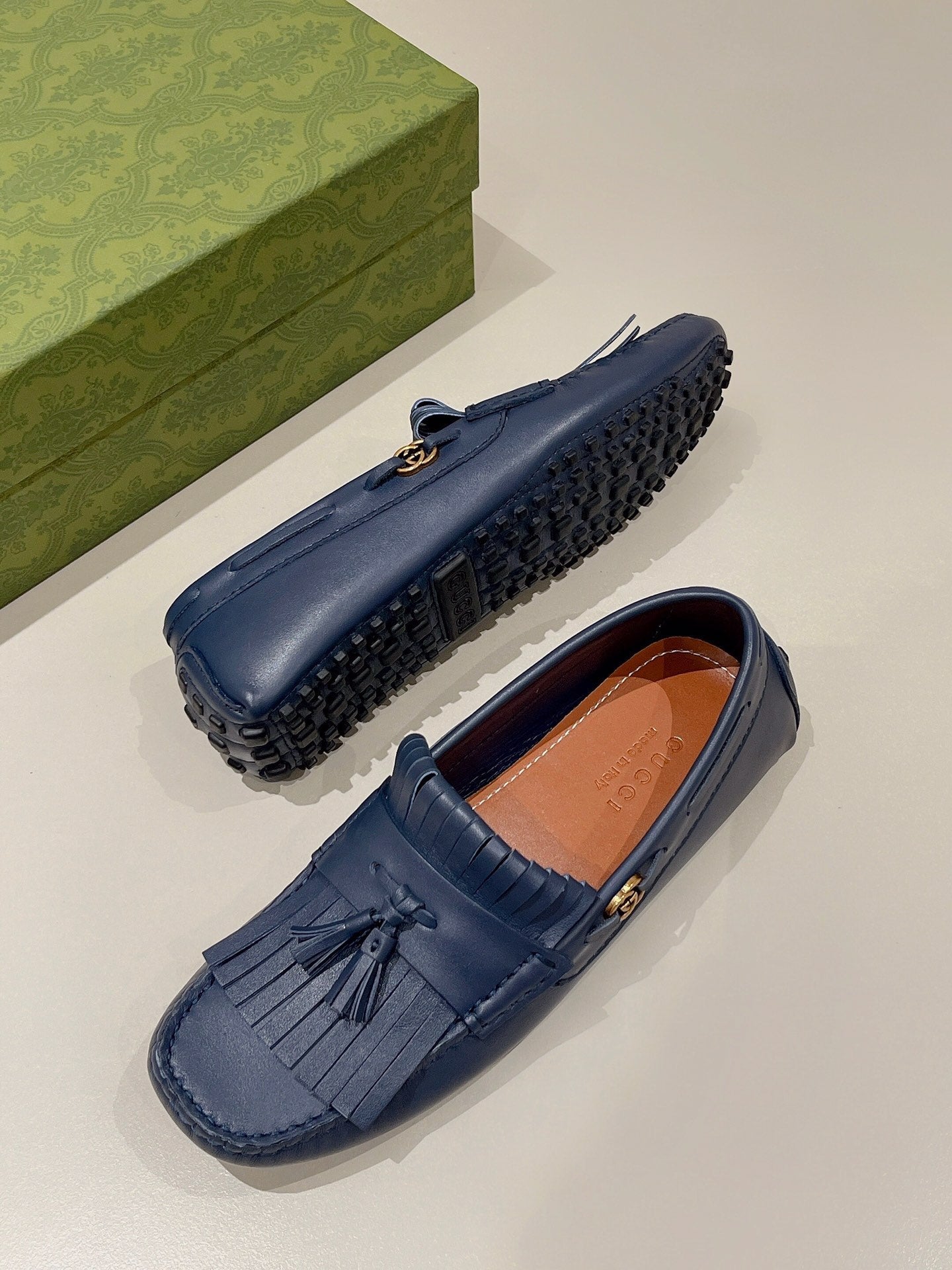 GG Men's Tassel Loafer Navy Blue Calfskin 561799